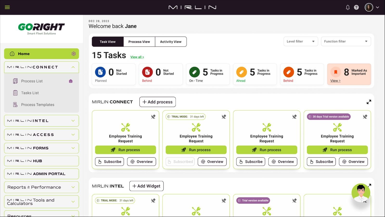 Mirlin Connect — fleet productivity platform screenshot
